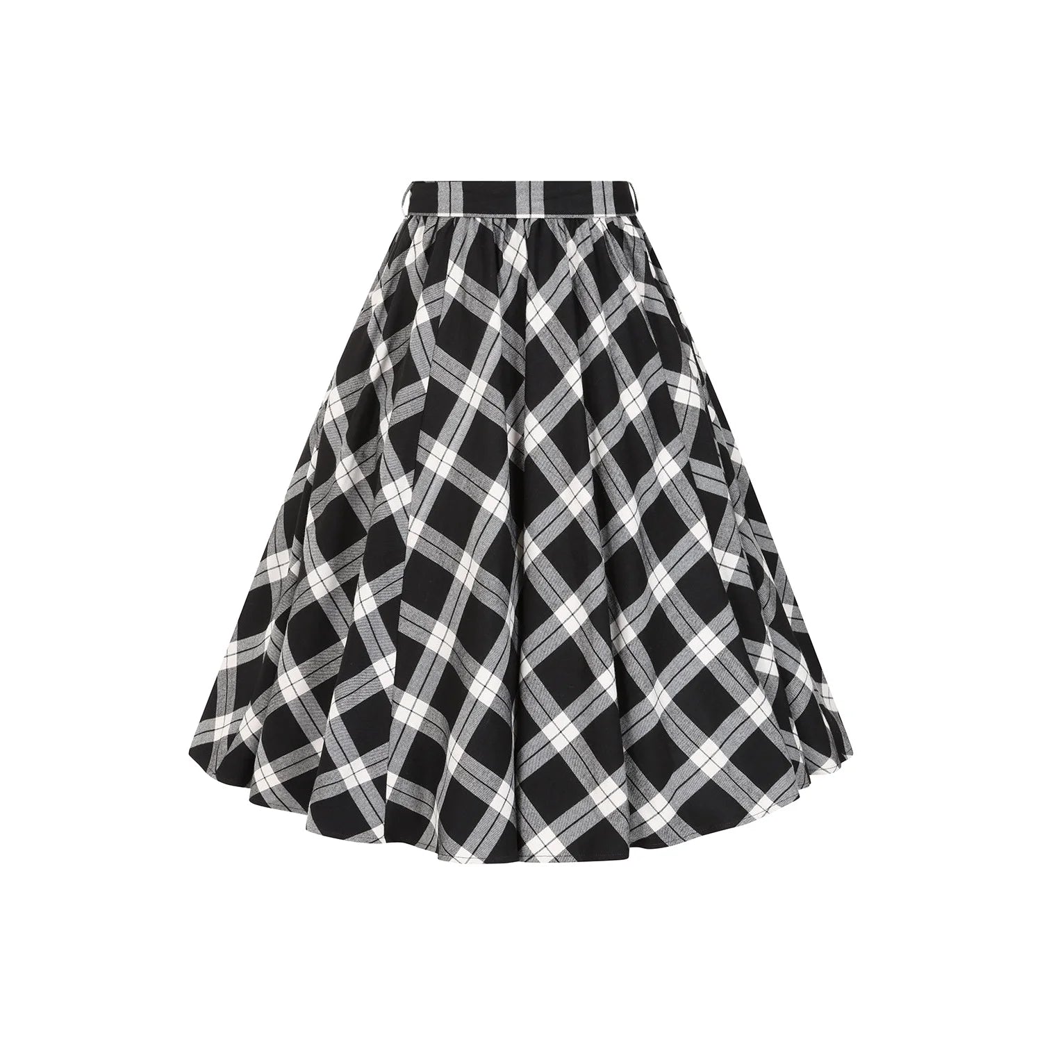 Black And Cream Tartan Check Print Rockabilly Swing Skirt