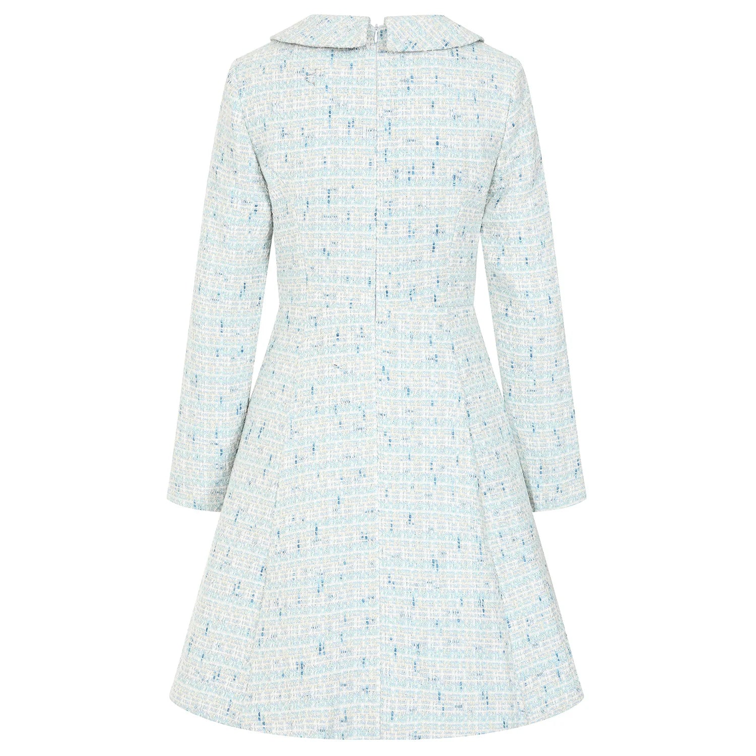 Baby Blue and White Tweed 3/4 Sleeve Peter Pan Collar 50s Swing Tea Dress With Pockets