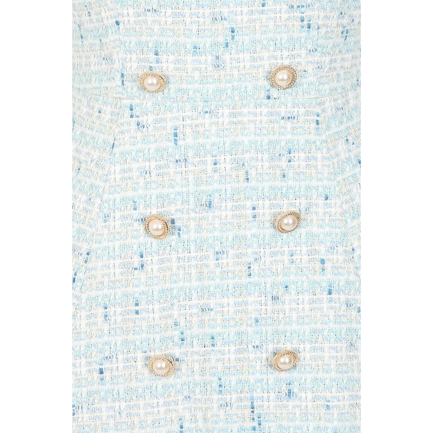 Baby Blue and White Tweed 3/4 Sleeve Peter Pan Collar 50s Swing Tea Dress With Pockets