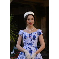White And Blue Red Rose Cap Sleeve Cotton Swing Dress - Pretty Kitty Fashion