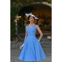 Sky Blue White Polka Dot Sleeveless Rockabilly 50s Swing Dress - Pretty Kitty Fashion