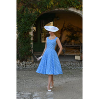 Sky Blue White Polka Dot Sleeveless Rockabilly 50s Swing Dress - Pretty Kitty Fashion