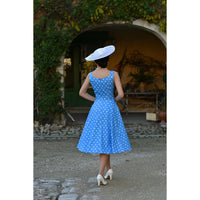 Sky Blue White Polka Dot Sleeveless Rockabilly 50s Swing Dress - Pretty Kitty Fashion