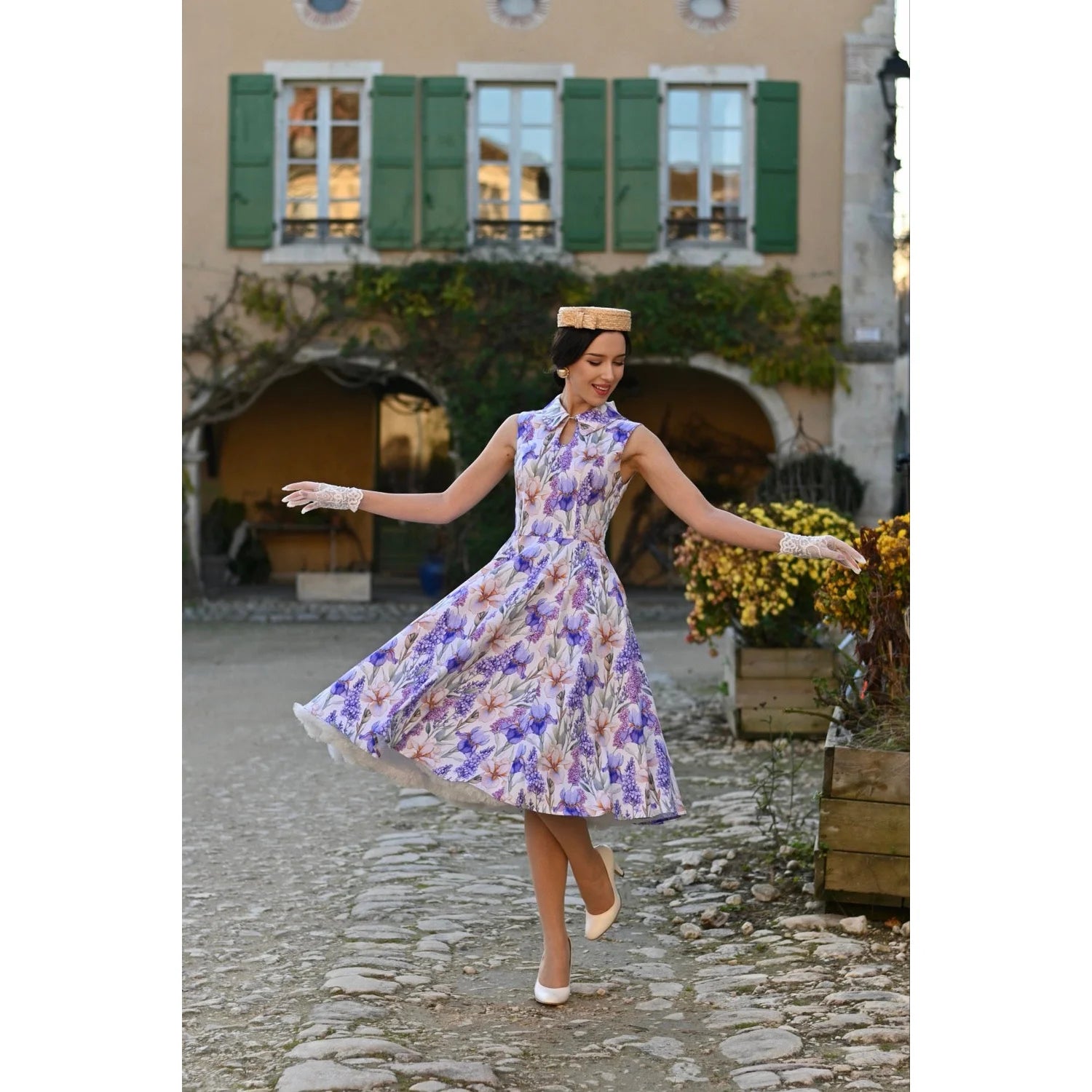 Lavender Floral Sleeveless Shirt Tea Dress