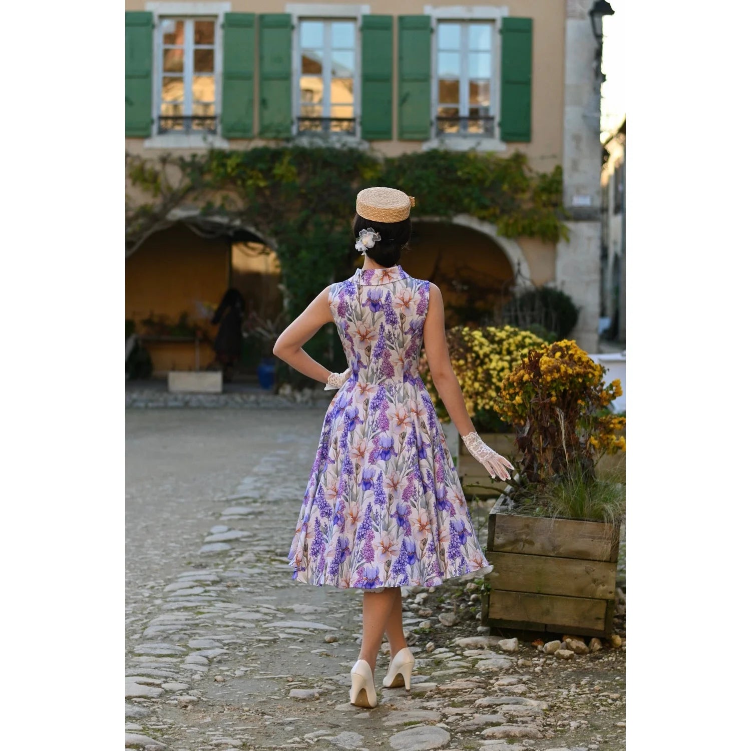 Lavender Floral Sleeveless Shirt Tea Dress