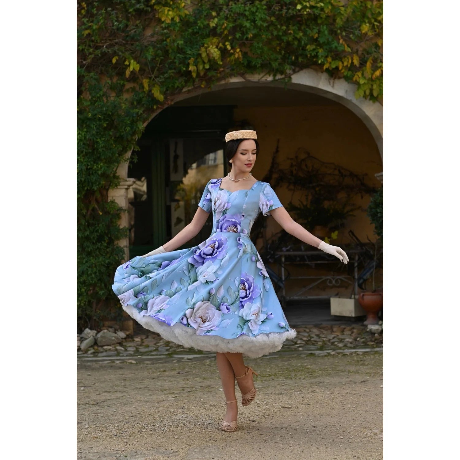 Mint Green Floral Sleeveless Short Sleeve Swing Dress