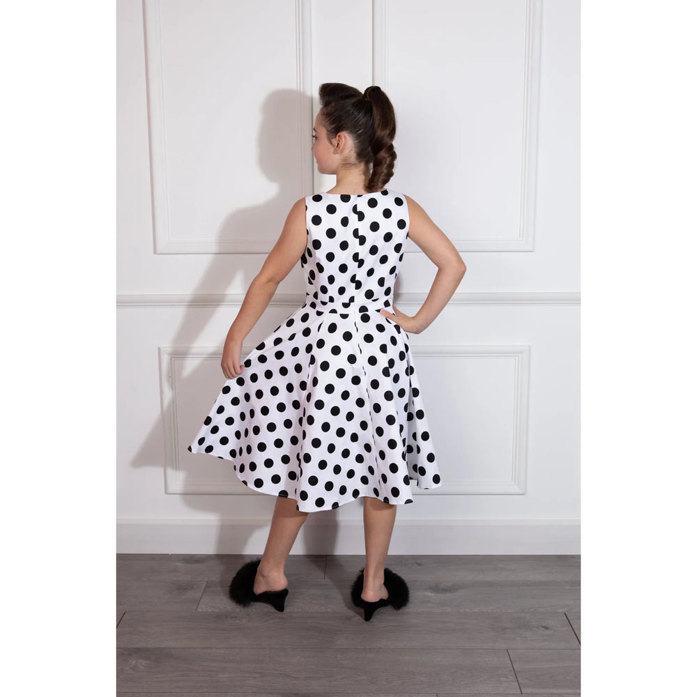 Little Kitty Girl's White Black Polka Dot Print Party Dress