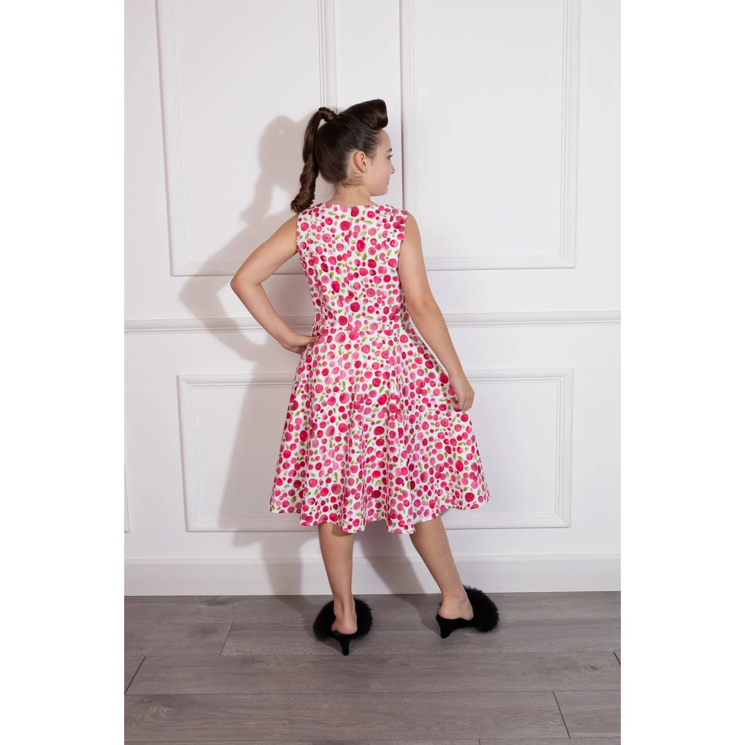 Little Kitty Girl's White Pink Floral Print Party Dress