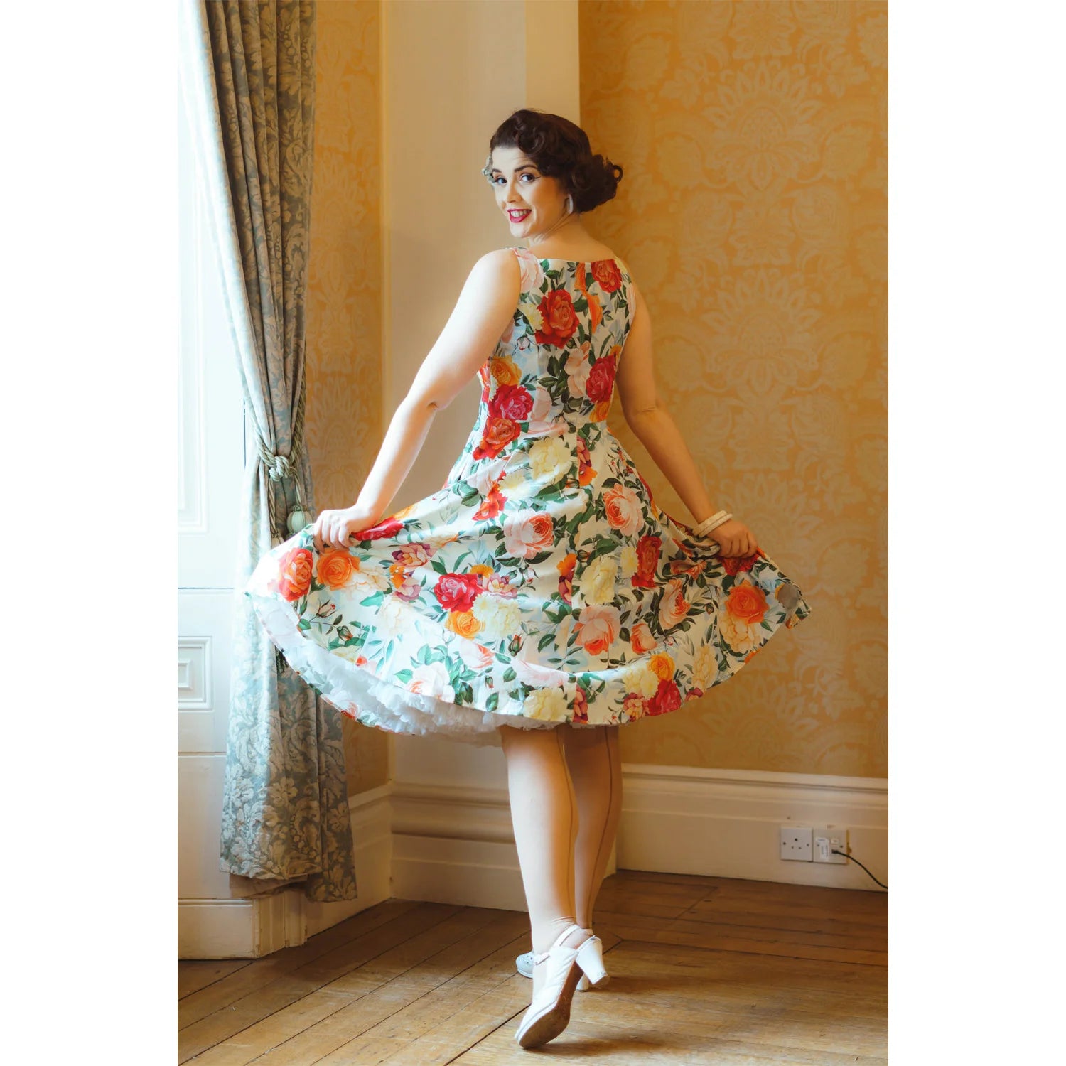 Ivory Multi Floral Sweetheart Swing Summer Party Dress