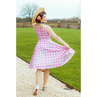 Pink And White Check 50s Sweetheart Neckline Sleeveless Swing Dress - Pretty Kitty Fashion