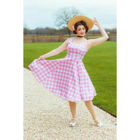 Pink And White Check 50s Sweetheart Neckline Sleeveless Swing Dress - Pretty Kitty Fashion