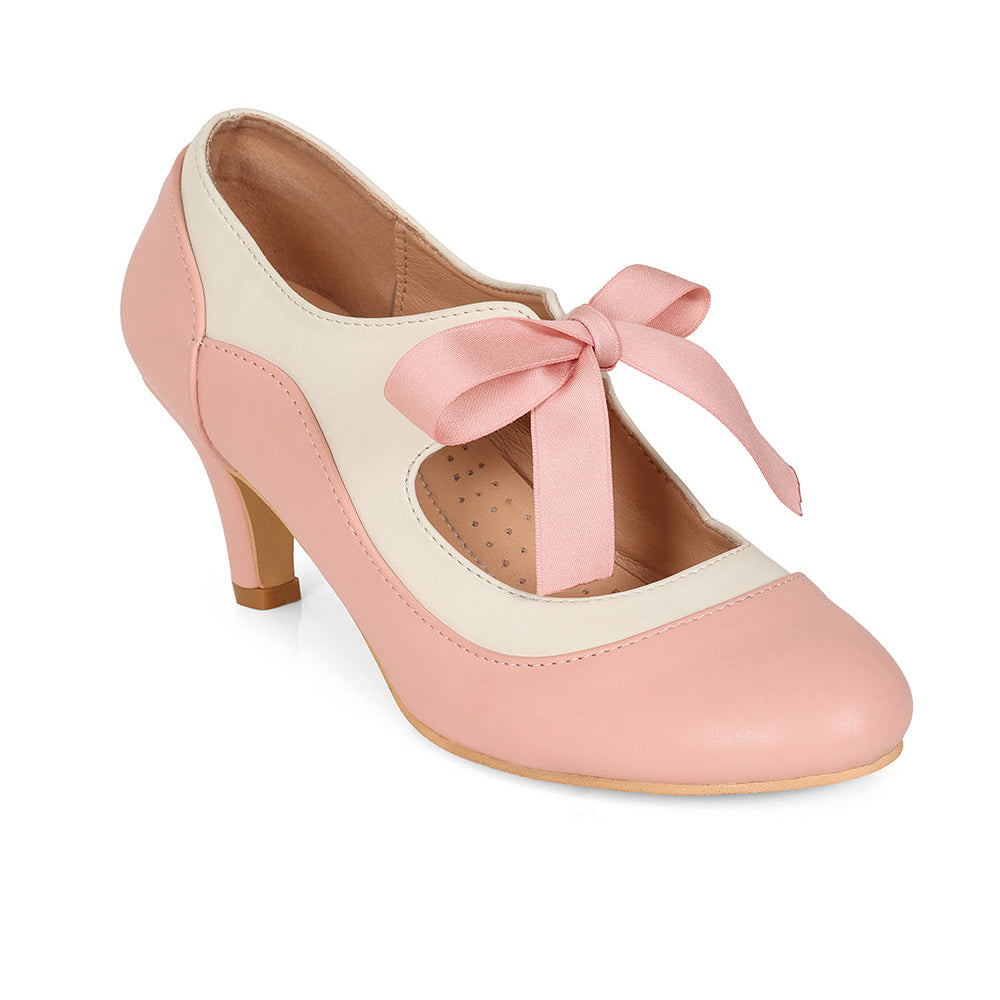Pink And Cream Tie Lace Mary Jane Heels