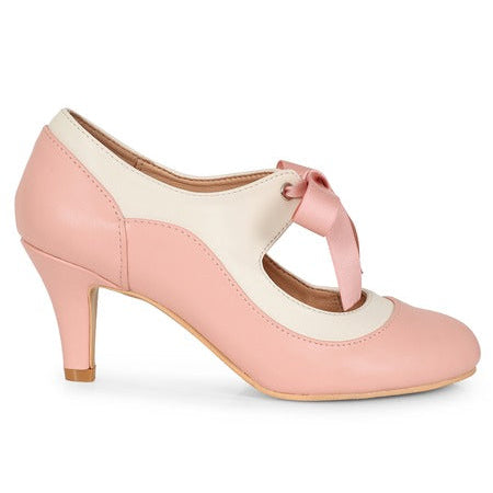 Pink And Cream Tie Lace Mary Jane Heels