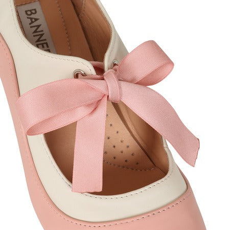 Pink And Cream Tie Lace Mary Jane Heels