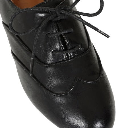 Black Vintage Lace-Up Oxford Low Heel Shoes