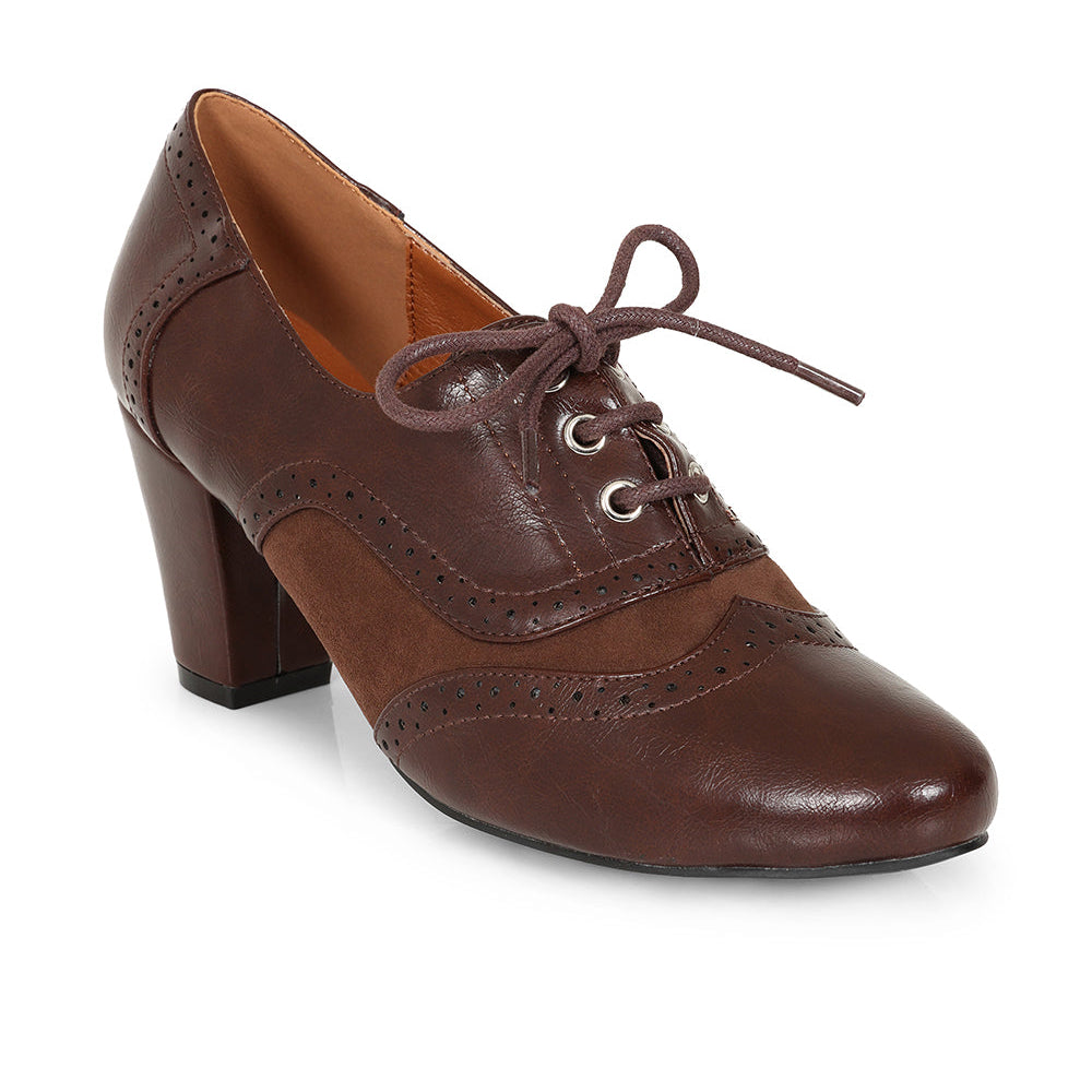 Brown Tie Lace Detail Retro Shoes Booties