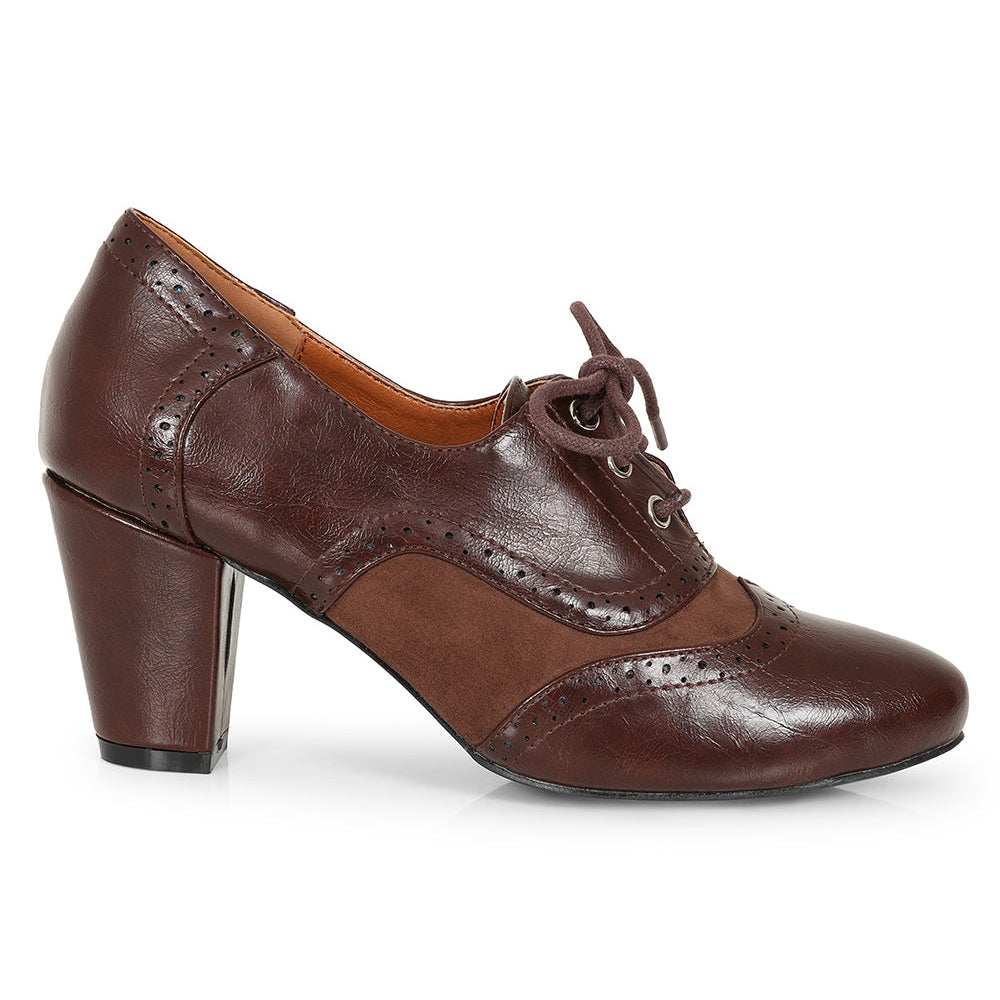 Brown Tie Lace Detail Retro Shoes Booties