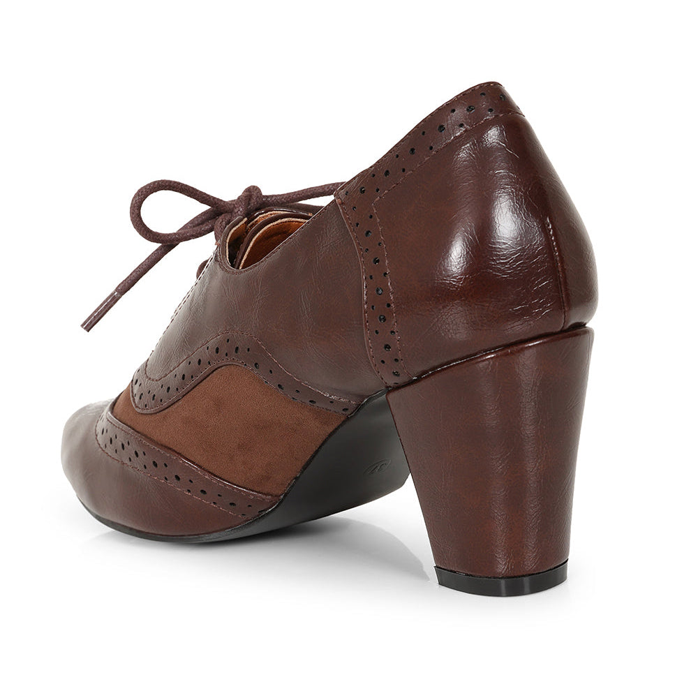 Brown Tie Lace Detail Retro Shoes Booties