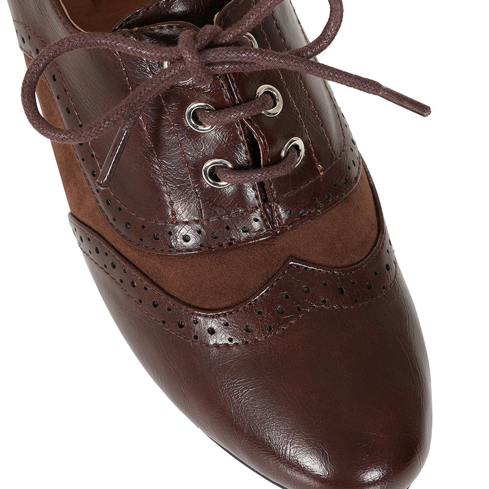 Brown Tie Lace Detail Retro Shoes Booties