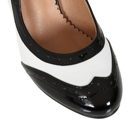 1940s 1950s White Black Vintage Style Court Shoes Brogue Detail
