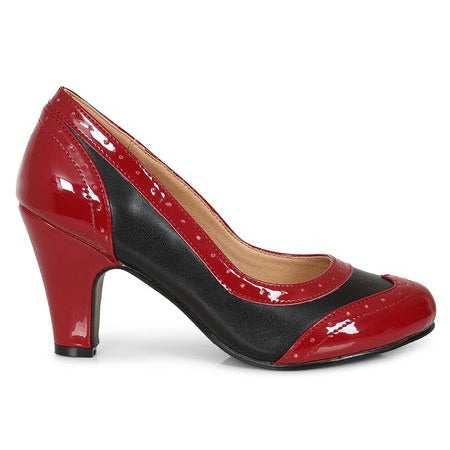 1940s 1950s Red Black Vintage Style Court Shoes Brogue Detail