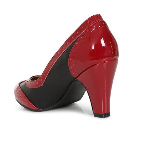 1940s 1950s Red Black Vintage Style Court Shoes Brogue Detail