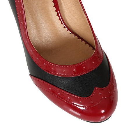 1940s 1950s Red Black Vintage Style Court Shoes Brogue Detail