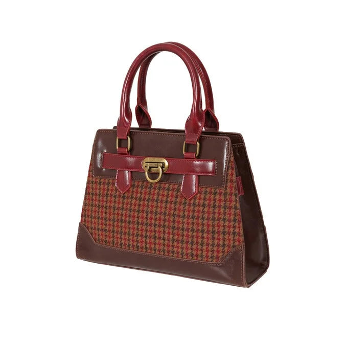 Vintage Brown Check Houndstooth Tote Bag