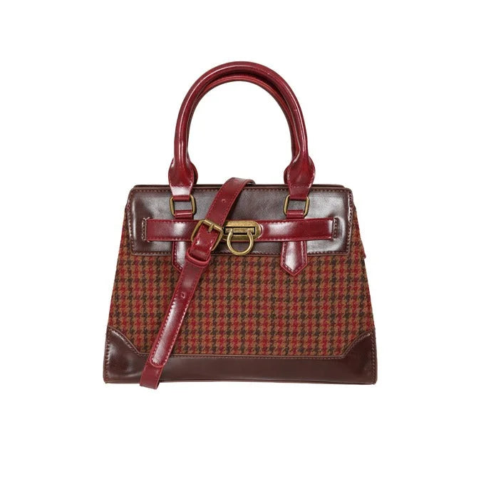 Vintage Brown Check Houndstooth Tote Bag