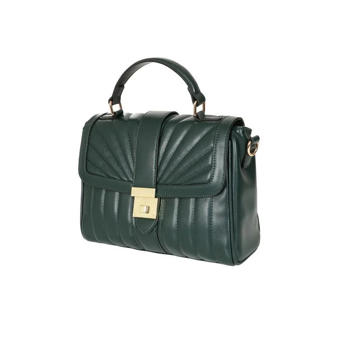 Forest Green Quilted Handbag – Vintage Style Structured Top Handle Bag