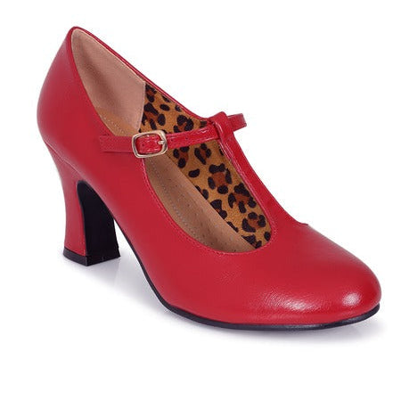 Red 1950s Vintage Style T-Bar Heels