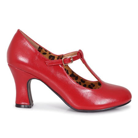 Red 1950s Vintage Style T-Bar Heels