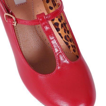 Red 1950s Vintage Style T-Bar Heels