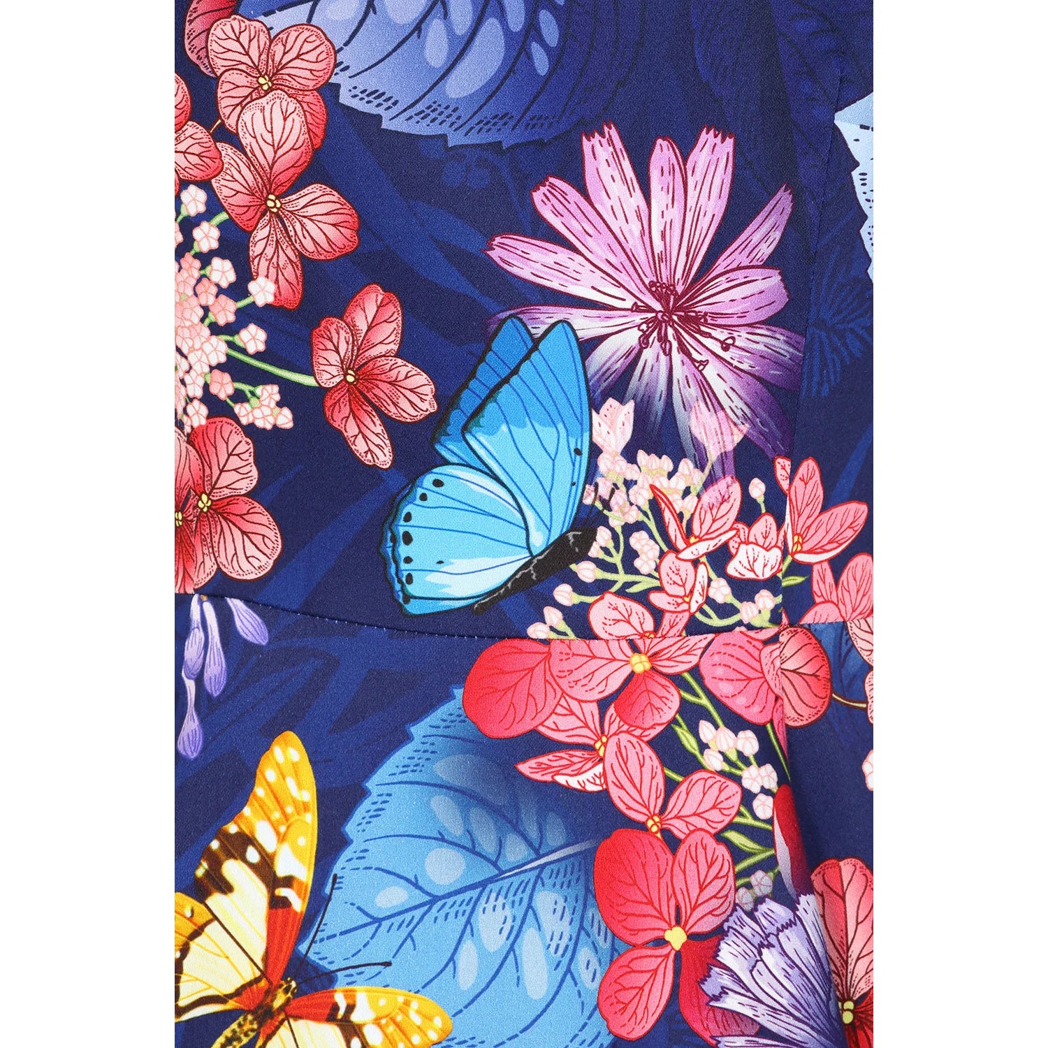 Navy Blue Multi Coloured Floral Sleeveless 50s Swing Dress with Pockets - Pretty Kitty Fashion