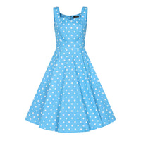 Sky Blue White Polka Dot Sleeveless Rockabilly 50s Swing Dress - Pretty Kitty Fashion