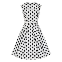 White And Black Polka Dot Sleeveless Tea Dress With Belt - Pretty Kitty Fashion