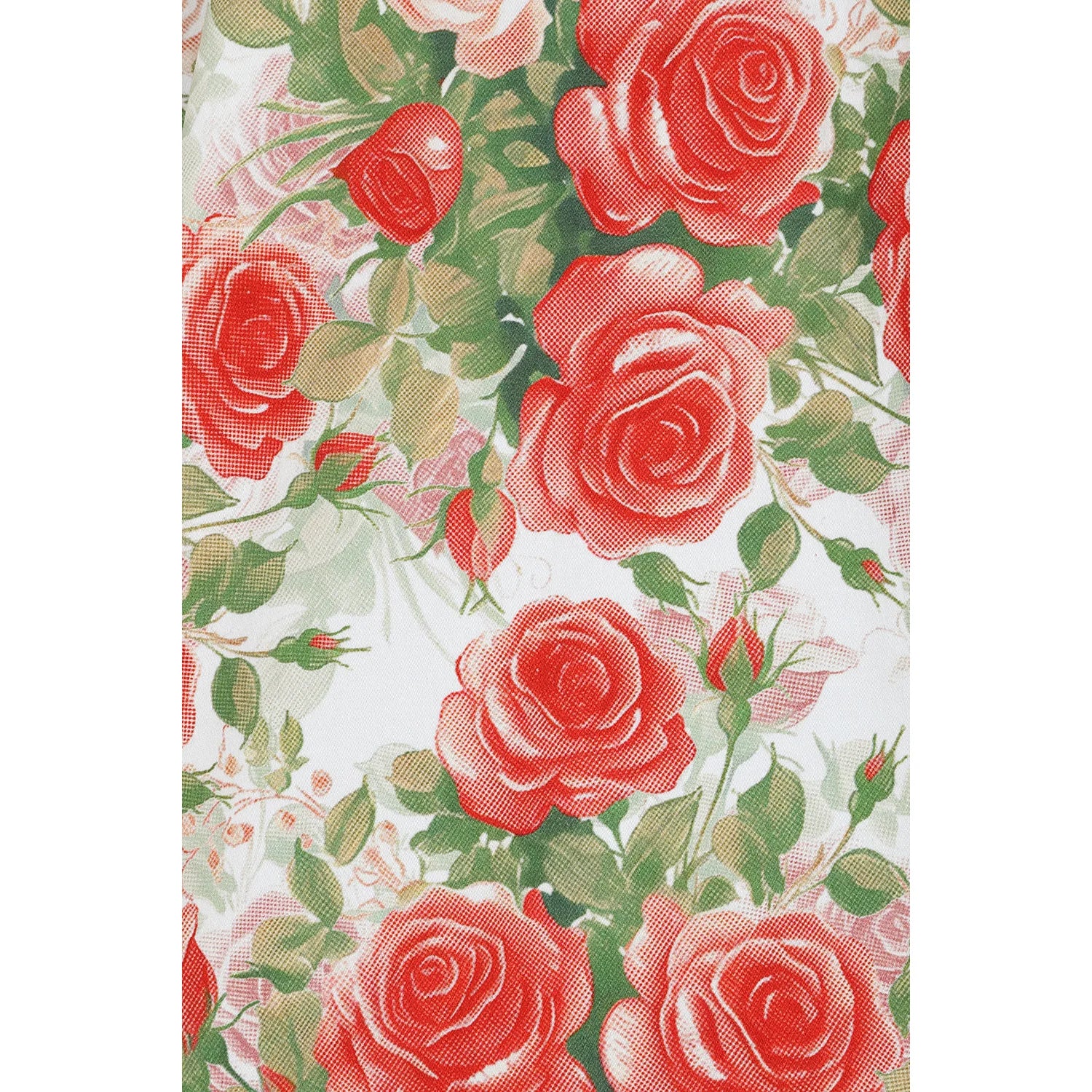 Ivory With Red Rose Bloom Sleeveless 50s Swing Dress with Sweetheart Neckline