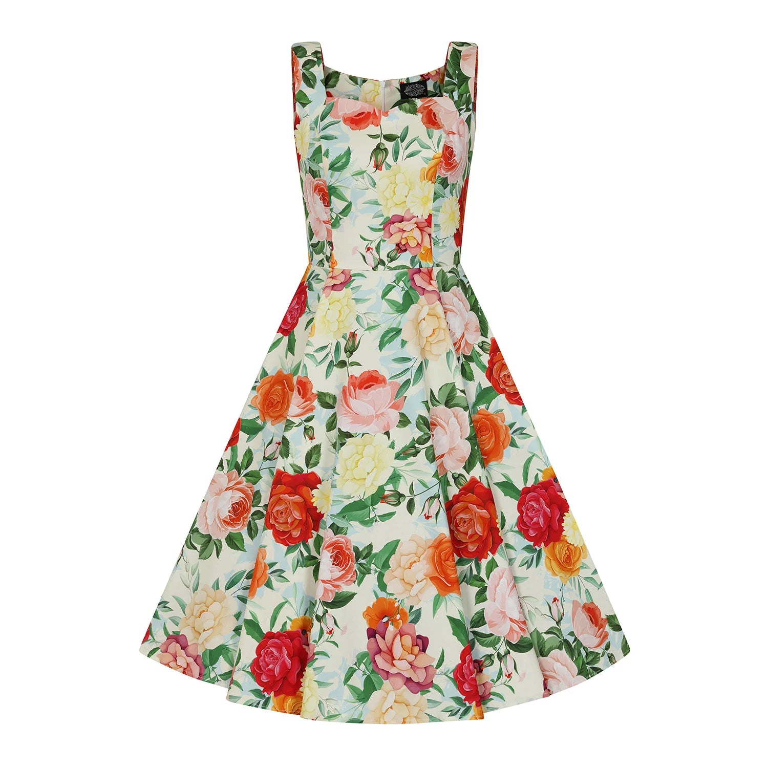 Ivory Multi Floral Sweetheart Swing Summer Party Dress