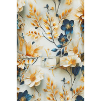 Blue Floral With Gold Cream 50s Swing Dress with Rounded Collar and Puff Sleeves - Pretty Kitty Fashion