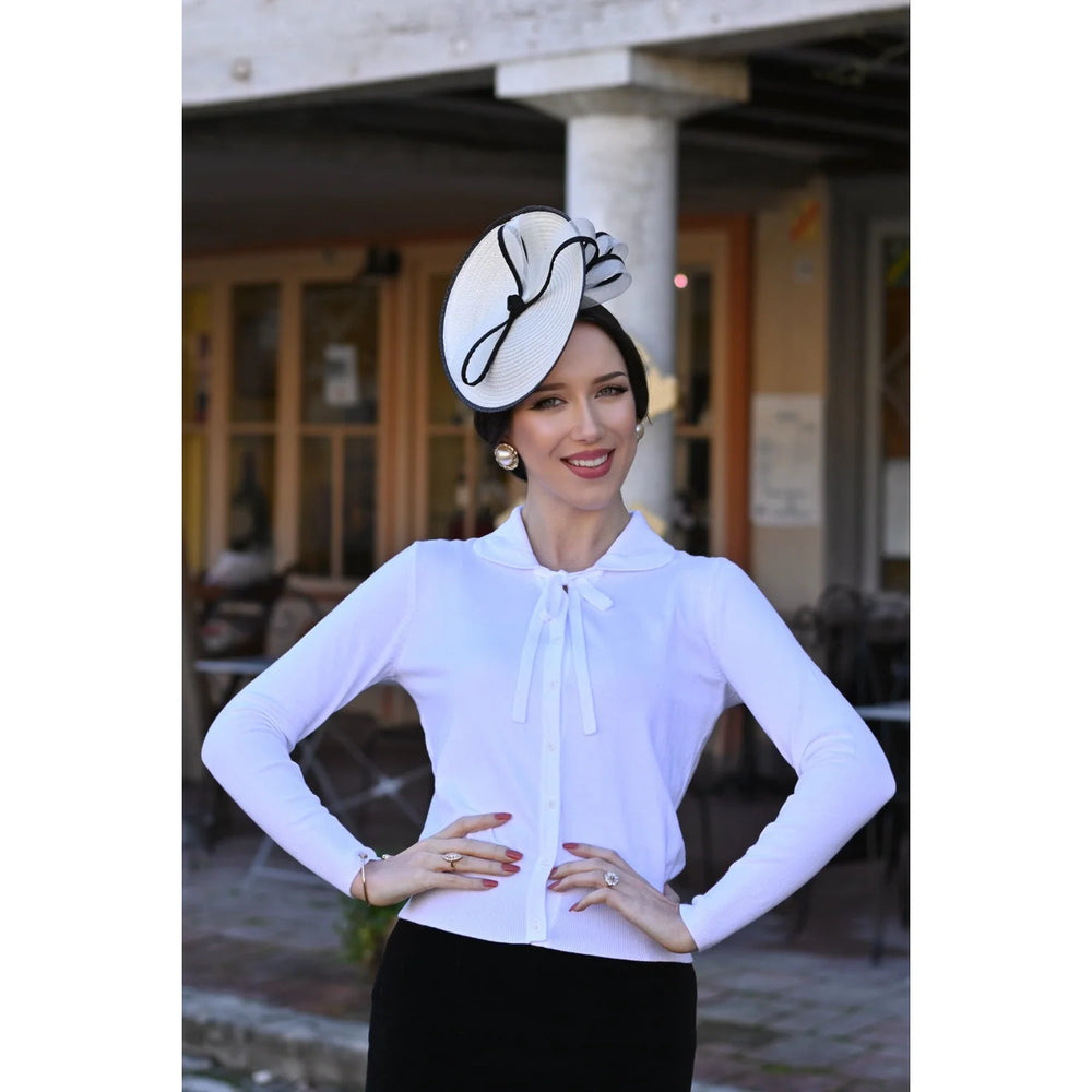 Vintage Long Sleeve Ivory Bow Cardigan