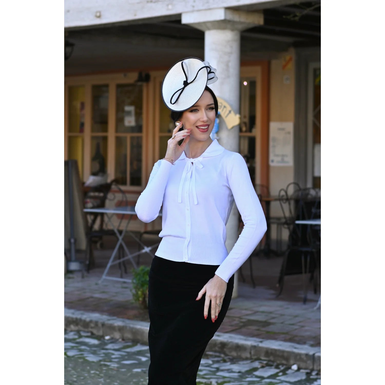 Vintage Long Sleeve Ivory Bow Cardigan