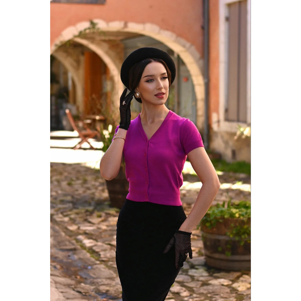 Vintage Short Sleeve Classic Berry Pink Cardigan