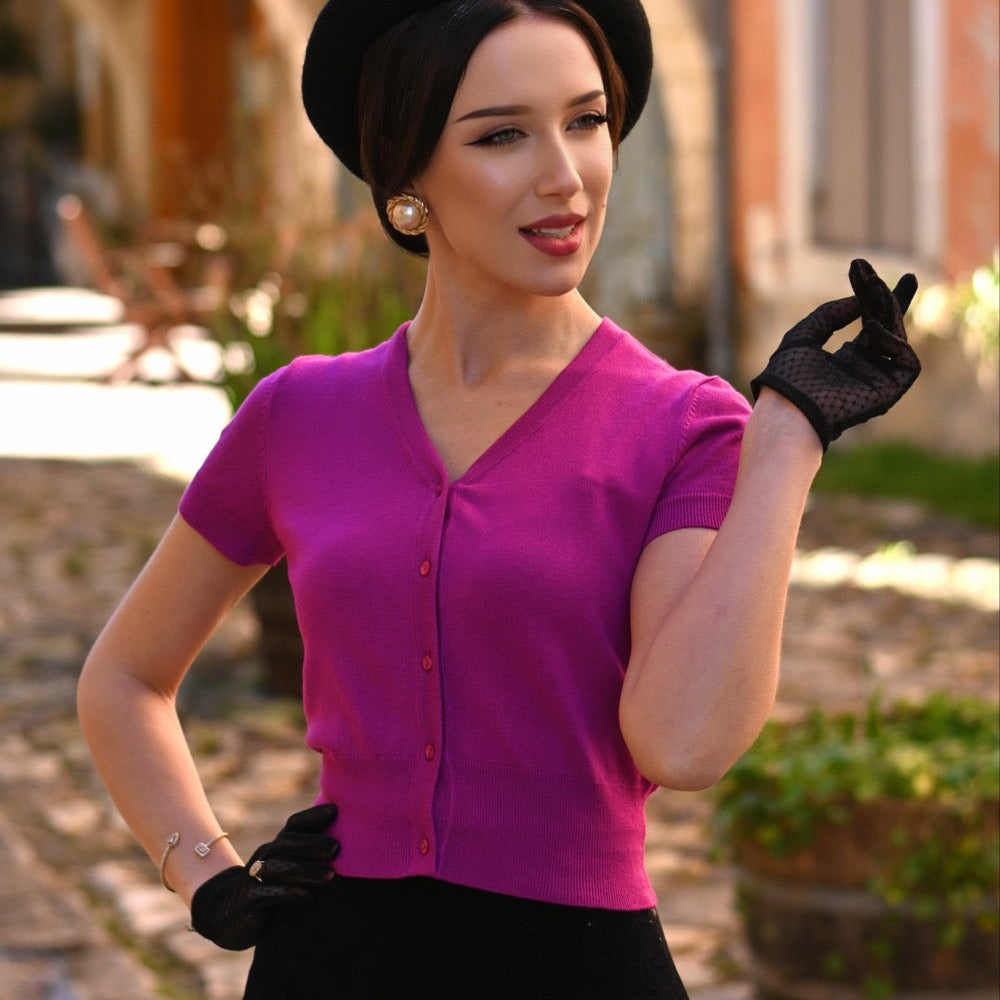 Vintage Short Sleeve Classic Berry Pink Cardigan