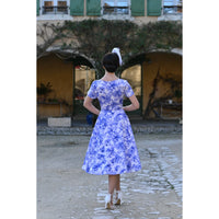 Violet Floral 50s V Neck Swing Tea Dress - Pretty Kitty Fashion