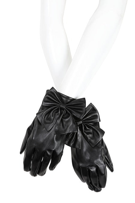 Black Bow Gloves – Vintage Style Faux Leather Gloves