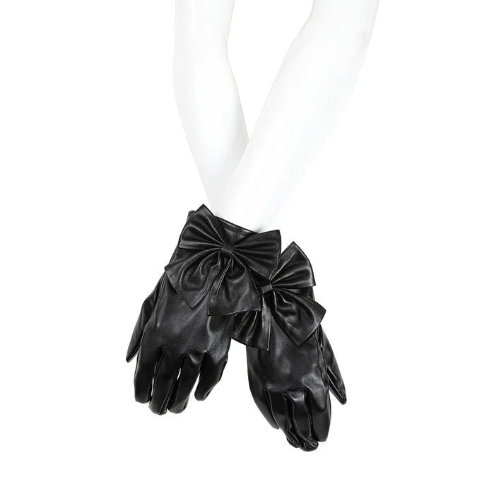 Black Bow Gloves – Vintage Style Faux Leather Gloves