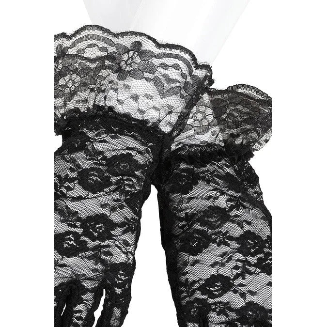 Black Lace Ruffle Gloves – Vintage Style Floral Lace Gloves