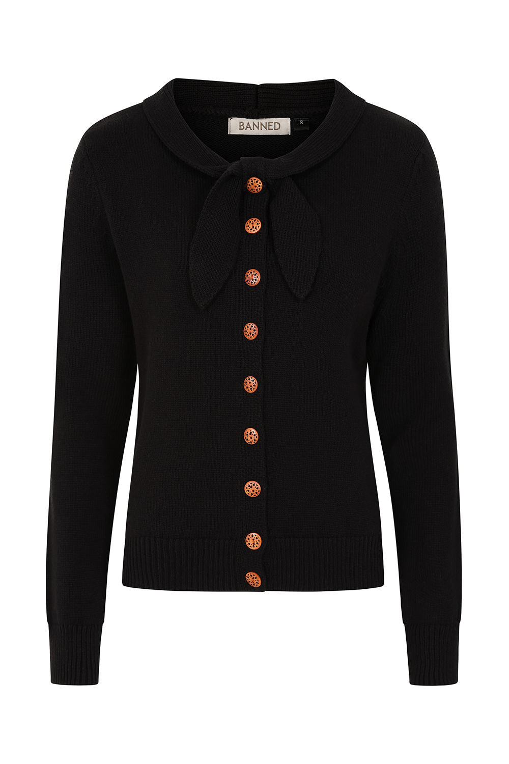 Black Vintage Knot Tie Bow Heavy Yarn Knitted Cardigan