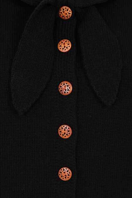 Black Vintage Knot Tie Bow Heavy Yarn Knitted Cardigan