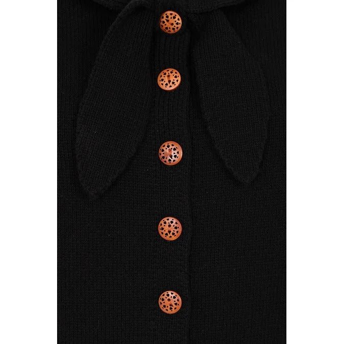 Black Vintage Knot Tie Bow Heavy Yarn Knitted Cardigan